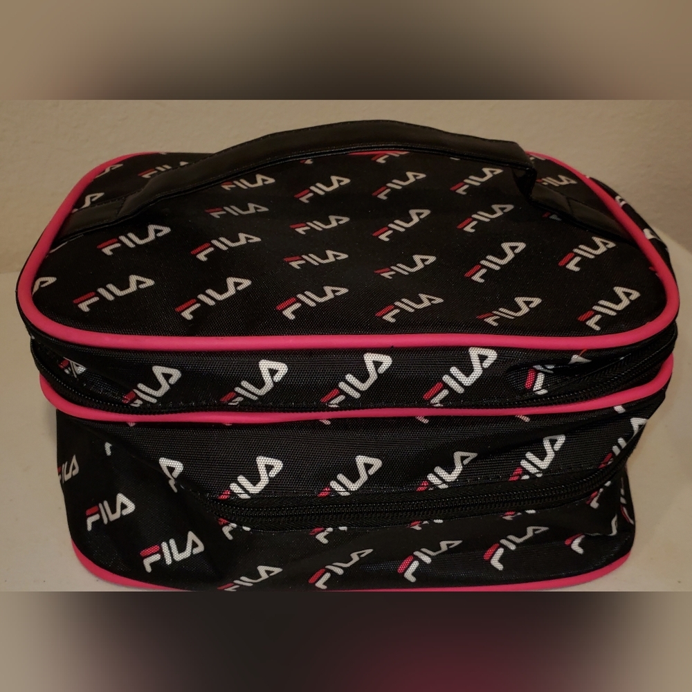 Black Pink & White Fila cosmetic bag
